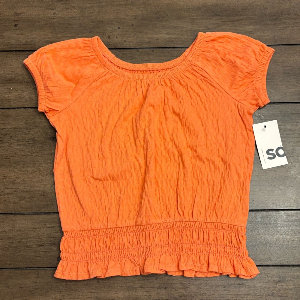 Girls SO Bright Orange Ruffle Hem Top